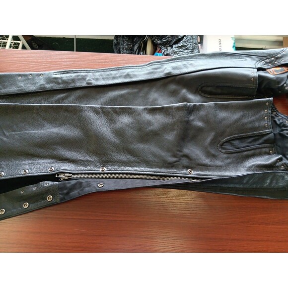 First Classics Leather Biker Chaps Women's Size XL Black Leg Zips Adjustable EUC - Picture 3 of 7